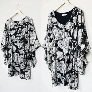 MINKPINK Women's Black Floral V Neck Flutter Kimono Ruffle Sleeves Mini Dress 10
